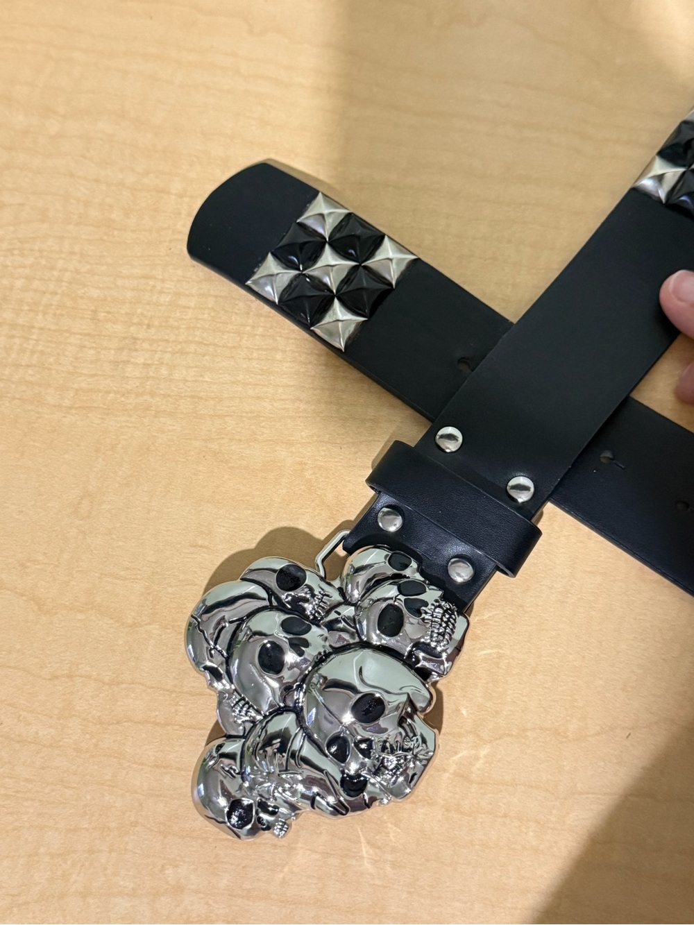 Black Skull Studded Leather Belt - Men